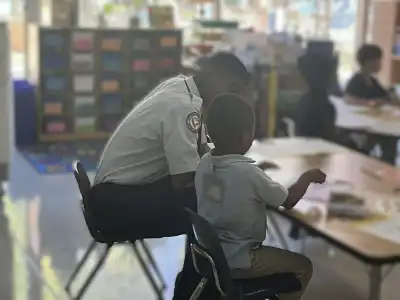 From kindergarten to fifth grade, Rama Road classrooms came alive with hands-on learning. Cadets guided students through activities that encouraged them to think about how choices shape their futures, how communities work, and how they can contribute their talents and ideas. The excitement was undeniable: students asked big questions, shared big dreams, and connected the lessons to their own lives.